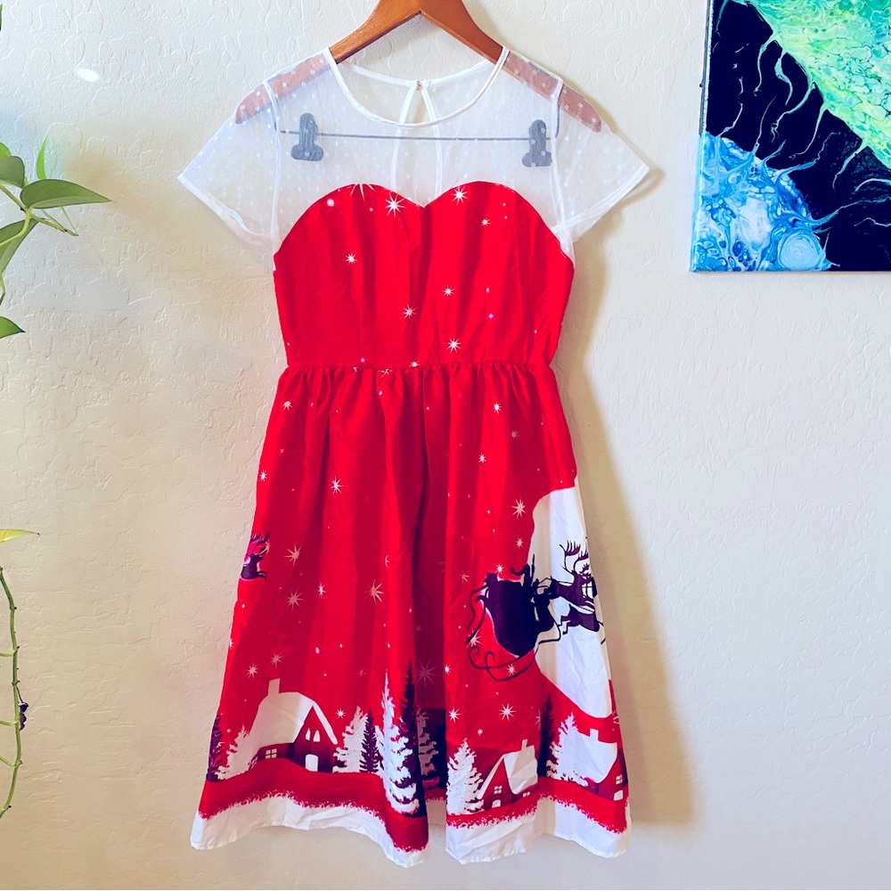 Red Christmas Night Santa Village Dress
